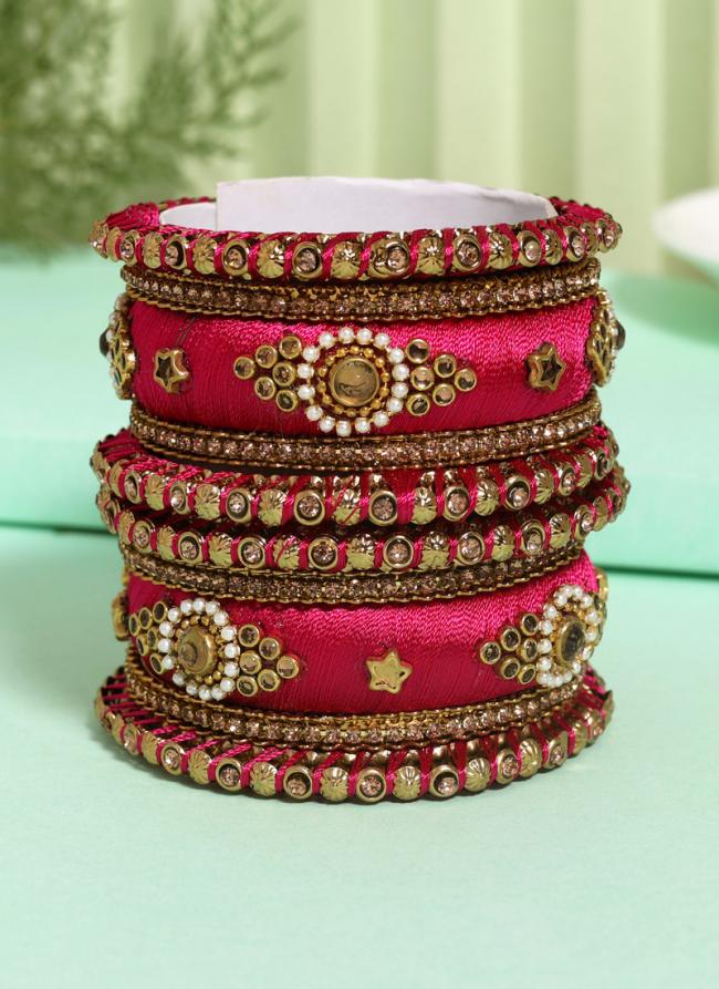   Wedding Wear  Rani Color Thread Bangle Set:-2.4,2.6